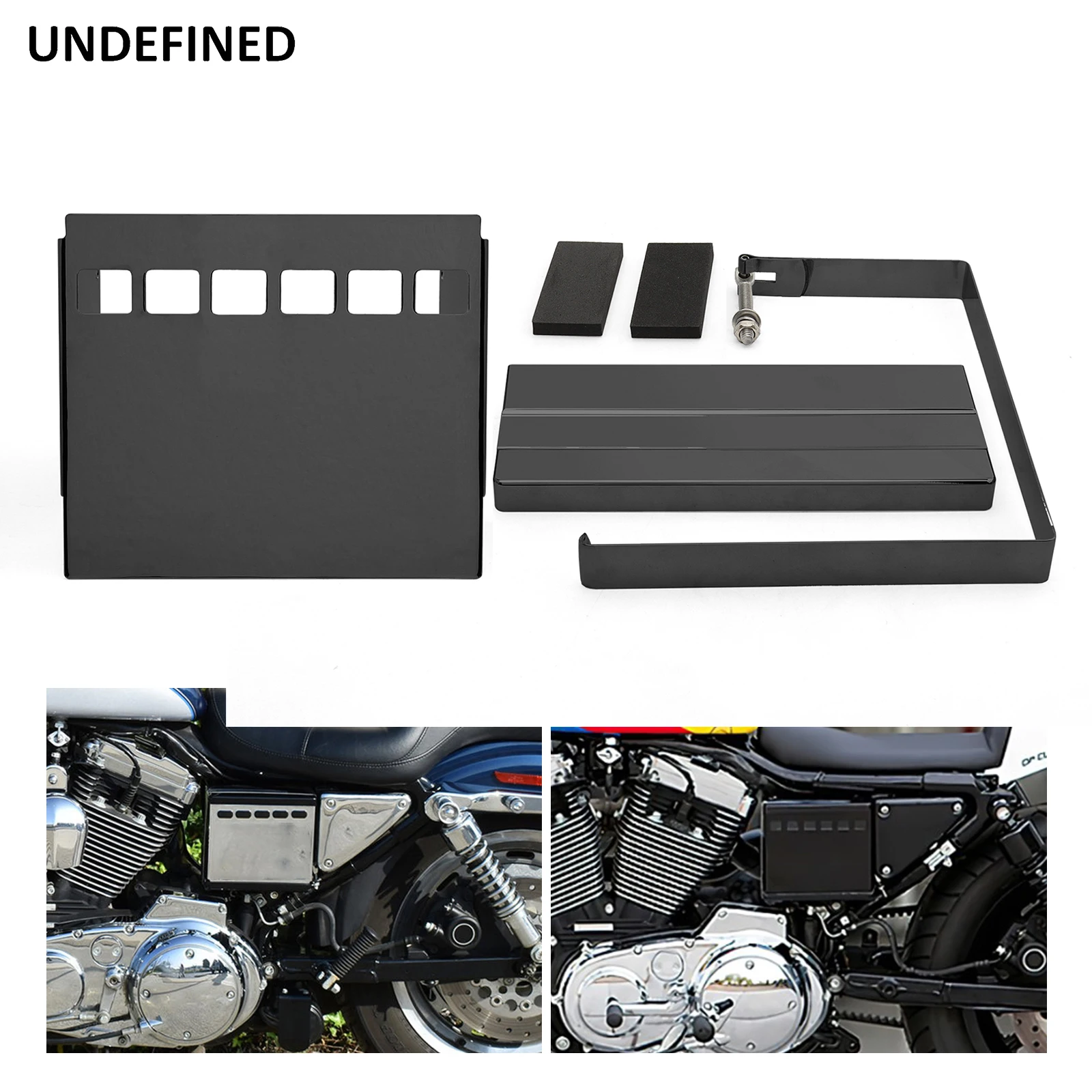 Motorcycle Black/Chrome Square Slotted Battery Cover Kit Fit For Harley Sportster XLH 1200 883 1991-1997 Replaces OEM 66347-91