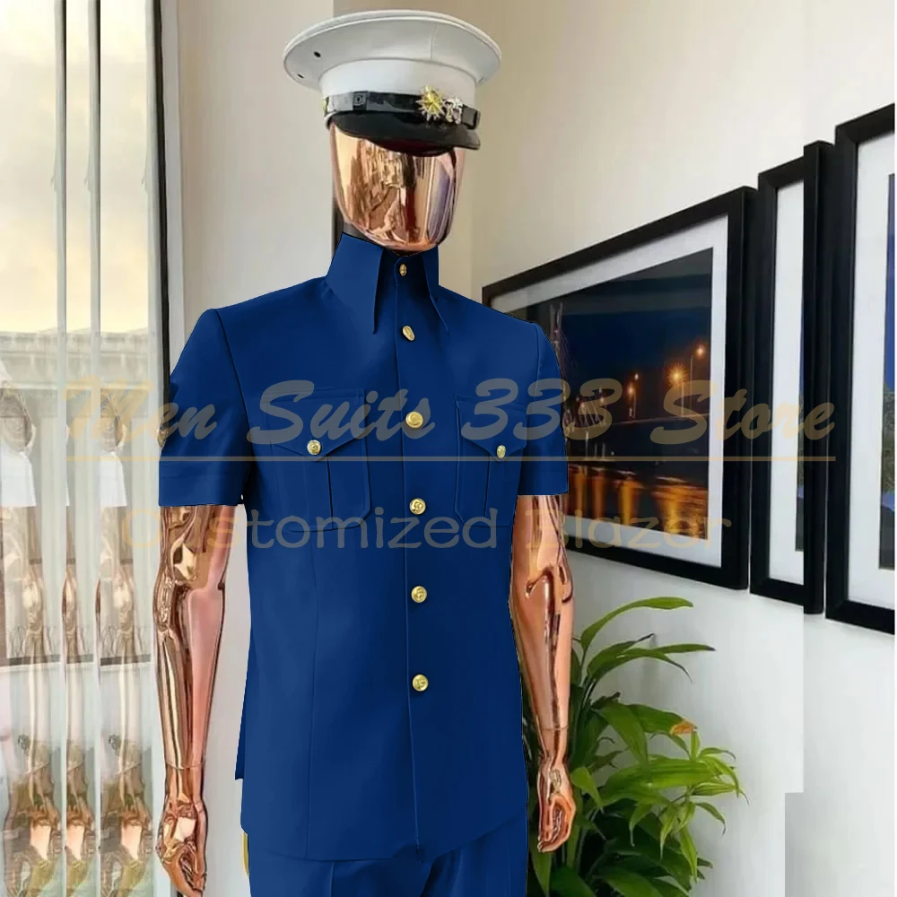 Safari Men's Suits Customized Short Sleeve Stand Lapel Slim Fit 2 Piece Jacket Pants High Quality Summer Male Clothing Costume view 2