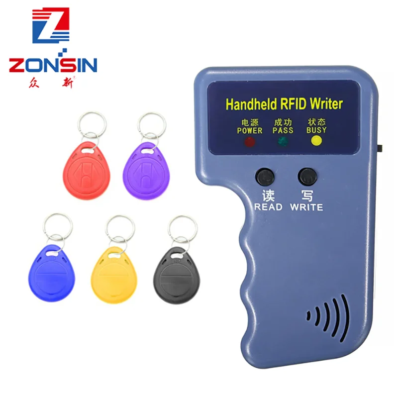 Handheld 125KHz EM4100 RFID Copier Writer Duplicator Programmer Reader + EM4305 T5577 Rewritable ID Keyfobs Tags Card