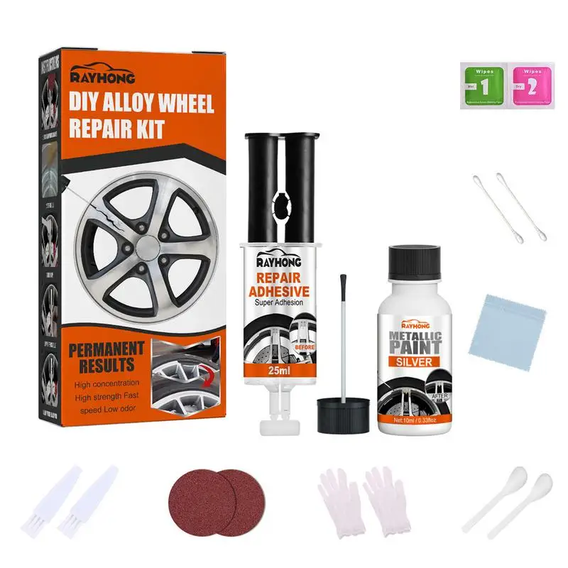 Kit de reparación de ruedas de aleación de coche, juego adhesivo de reparación de ruedas de coche, antióxido, arañazos y abolladuras