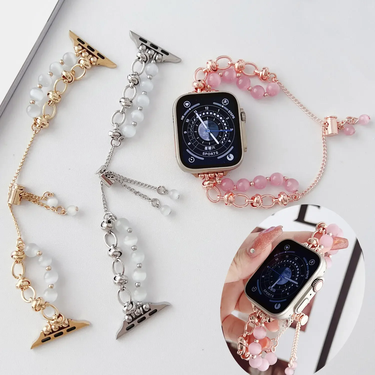 

Jewelry Watch Band For Apple Watch Strap 40 4142 44 45 46mm 49mm Women Beads Belt For iWatch Series 10 9 8 7 6 SE 5 4 3 Bracelet