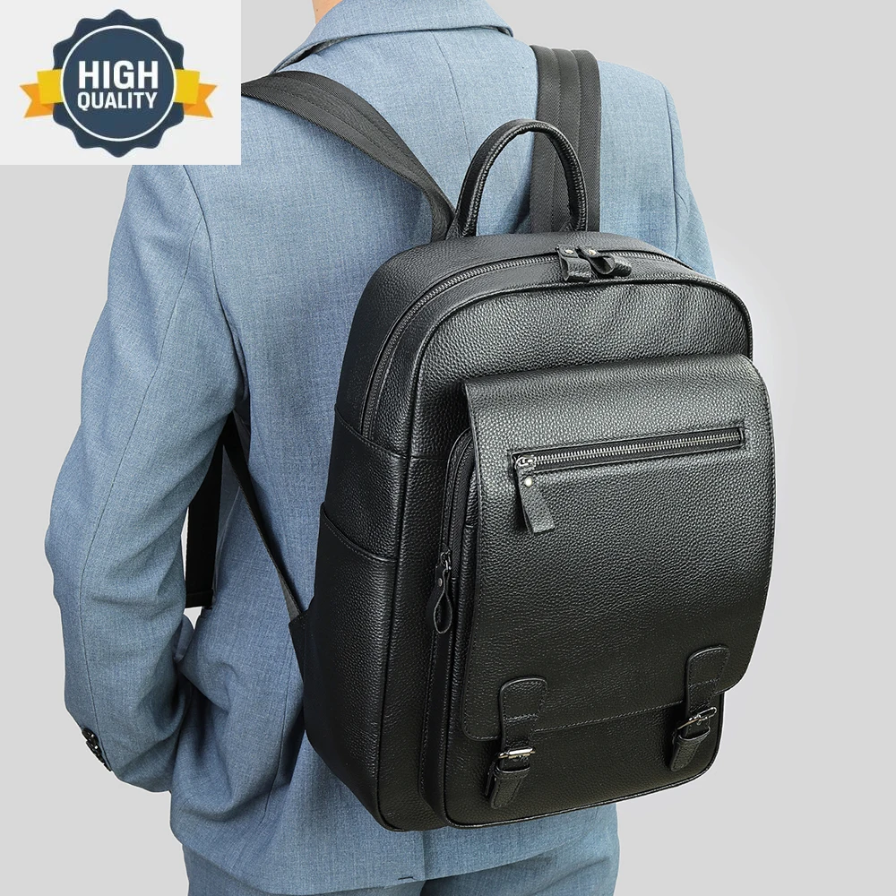 

Genuine New Luxury Leather Backpack for Men Travel Black Bagpack Top Layer Cow Business Laptop Mochila 2023