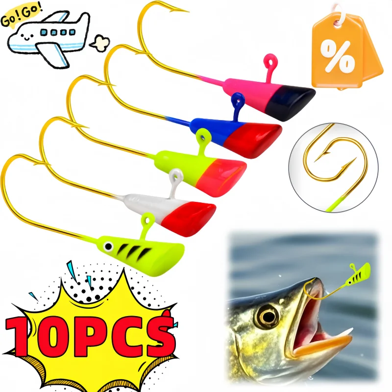 

10/5 шт., 0,8 г, 1,8 г, 2,9 г, крючок с джиг-головкой, острые крючки для мягких червячных приманок, металлические приманки для плавания, рыболовные снасти с разноцветными