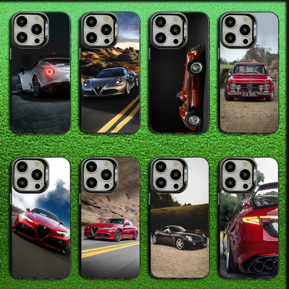 

A-AlfaeS Car R-RomeoS-S Phone Case For iPhone 16,15,14,13,12,11,Mini,Pro,MAX Gray Matte Silicone Black Cover