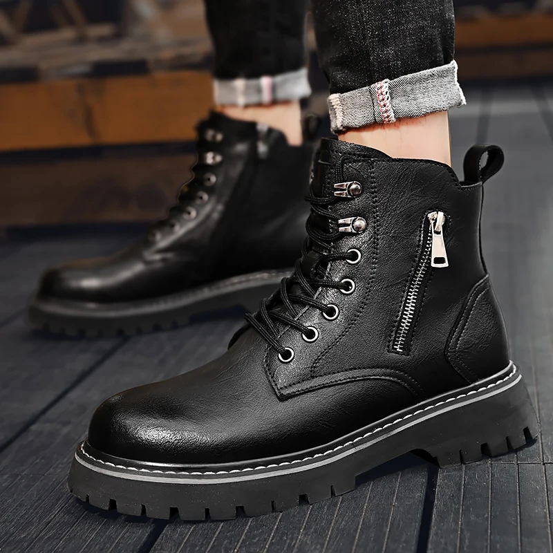 أحذية صفراء كبيرة أحذية عالية الجودة: أحذية رجالية من الجلد الطبيعي للخريف، 2024 نعل داخلي جديد لزيادة الارتفاع ونعل سميك أنيق #1