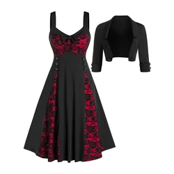 Fashion Dresses For Women 2024 Sleeveless Flower Lace Vintage Dress and Cropped Jacket Two-Pieces Dresses