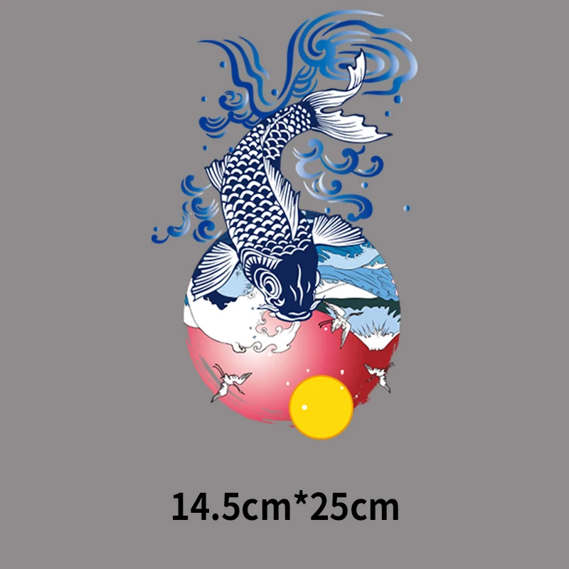 Fashion Waves Fish Iron On Patches For DIY Heat Transfer Clothes T-shirt Thermal Transfer Stickers Decoration Printing Big Size