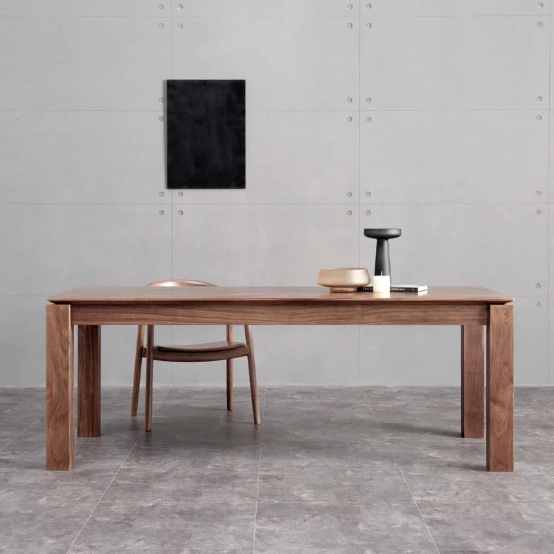 Black walnut solid wood dining table retractable tenon and mortise rectangular light luxury workbench simple desk