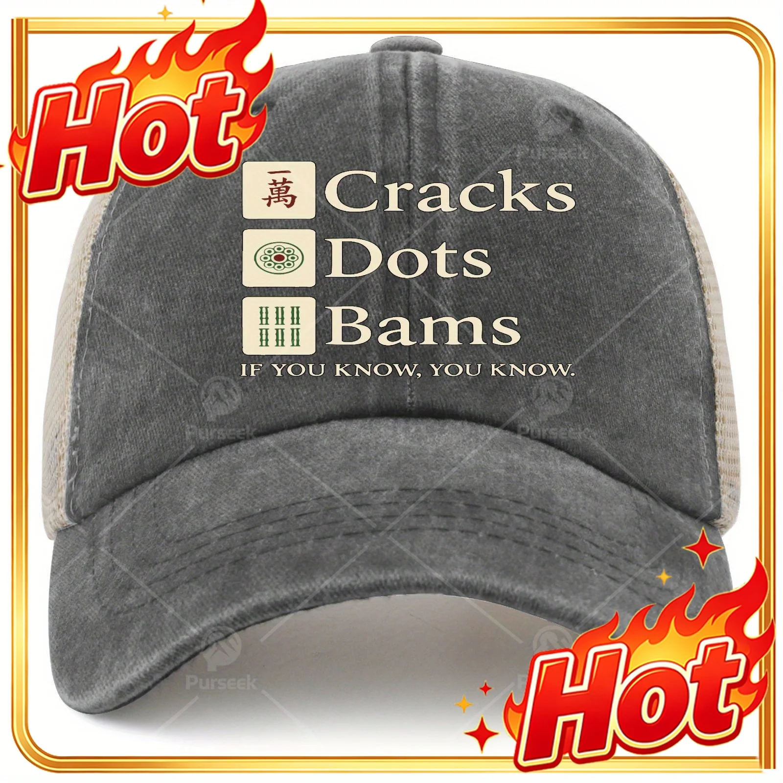 Mahjong Design Trucker Hat With Bam/ Crack/ Symbols & Queen - Unisex For Mahjong Players, Tournaments, Casual Wear