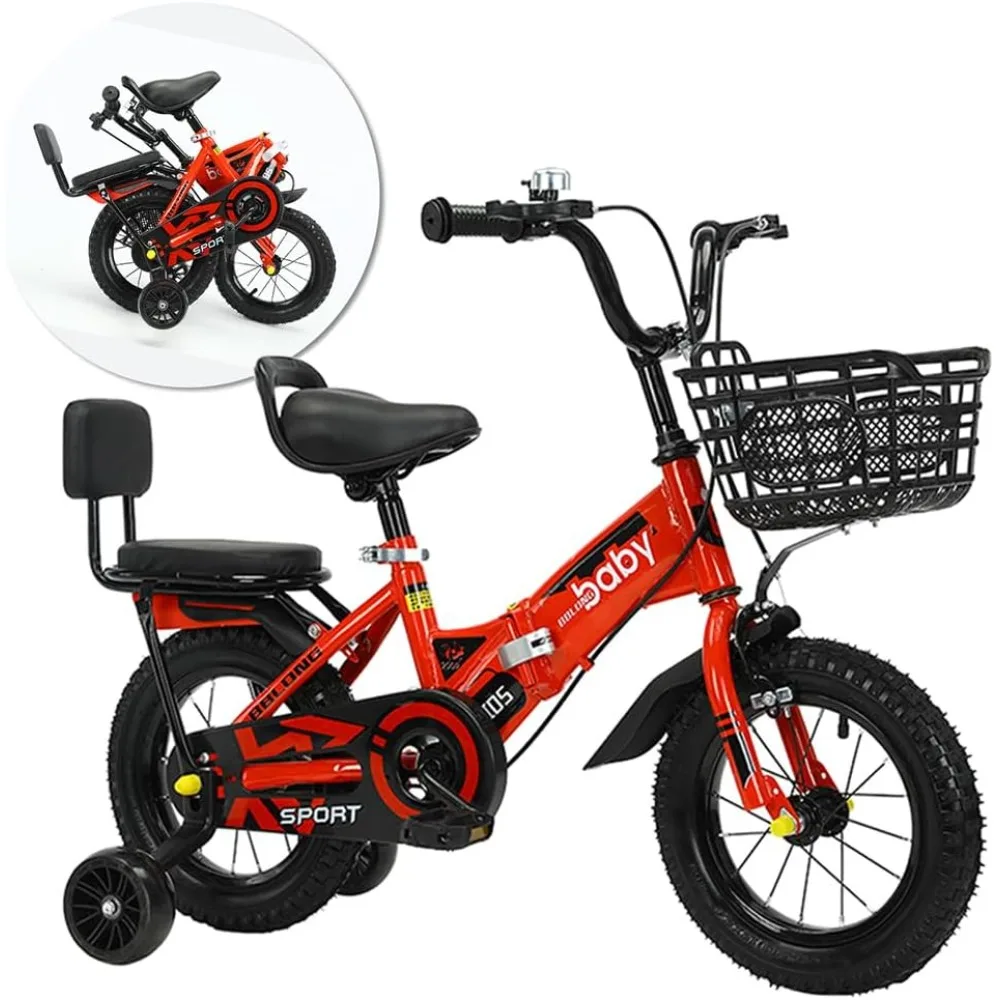 

Kids Folding Bike with Flash Lighting Training Wheels Toddler Bicycle Dual Brakes Adjustable Seat Birthday Christmas Boys Gift