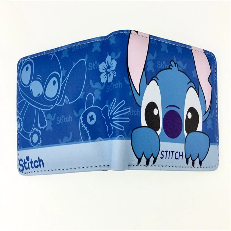 Stitch Wallet Stitch Angel Scrump Lilo Cartoon Cute Figure Short Fold in Half PU Portable MultiFunction Money Bag Men Women Gift