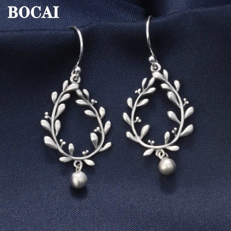 BOCAI New Real S925 Pure Silver Jewelry Retro Temperament Fashion Small Flower Silver Beads Tassel Woman Earrings Dropshipping