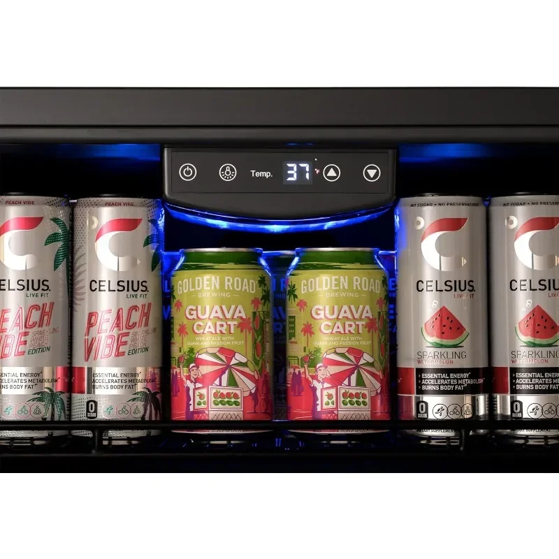 ثلاجة مشروبات مدمجة مقاس 24 بوصة، مبرد صغير بسعة 177 علبة لغرفة النوم - ثلاجة مشروبات من الفولاذ المقاوم للصدأ باللون الأسود