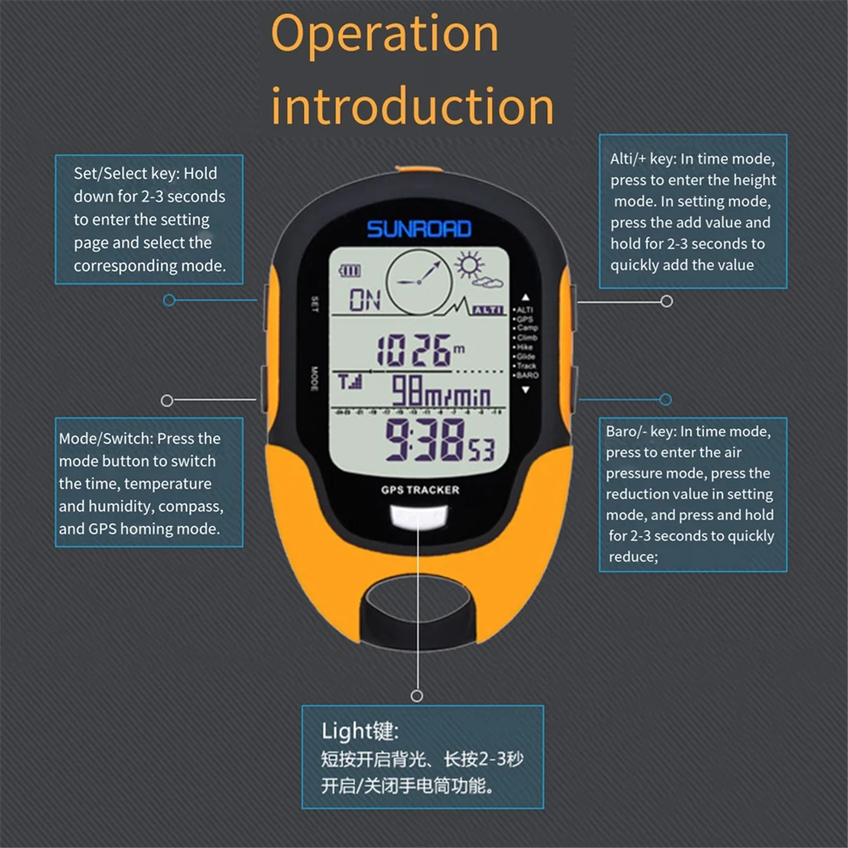 Multifunction LCD Digital GPS Altimeter Barometer Compass Portable Outdoor Camping Hiking Climbing Altimeter