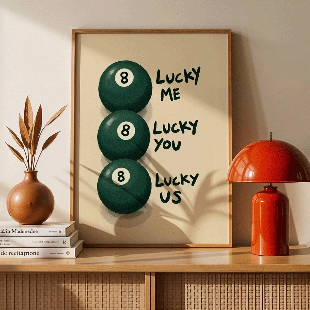 Mondern Lucky 8 Ball Art Print, Retro Billiards 8 Ball Wall Art, Print Lucky Me You Us Canvas Poster For Home Room Home Decor
