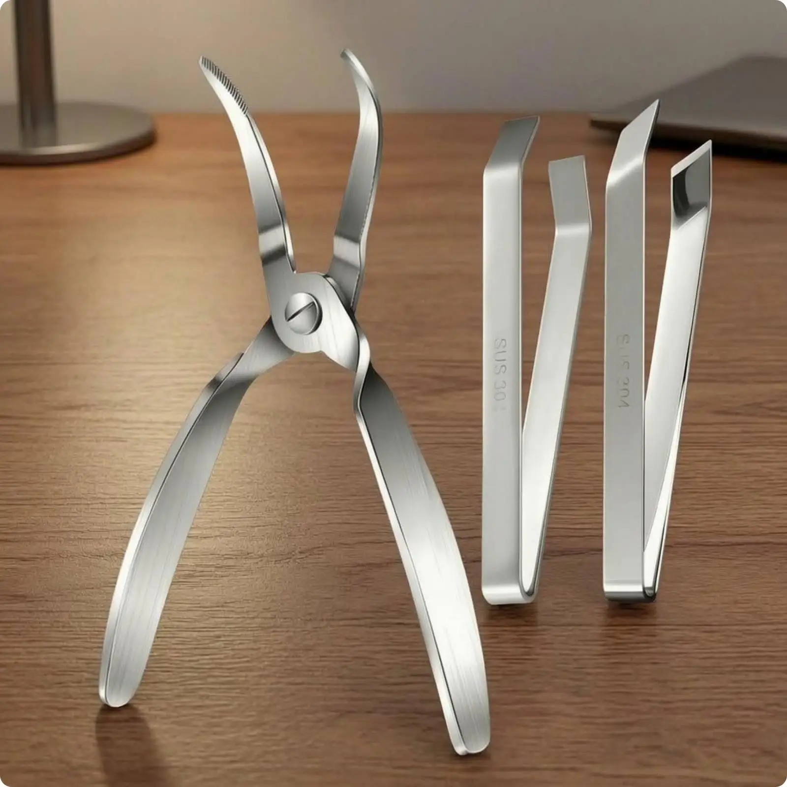 304 Food Grade Steel Fish Bone Remover Pliers Serrated Jaw Kitchen Tweezers Set for Easy Cleaning