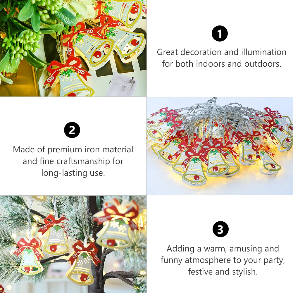 عيد الميلاد جرس سلسلة ضوء مصابيح متدلية أنيقة لزينة عطلة غرفة المعيشة نافذة جدار السقف الإضاءة نمط احتفالي