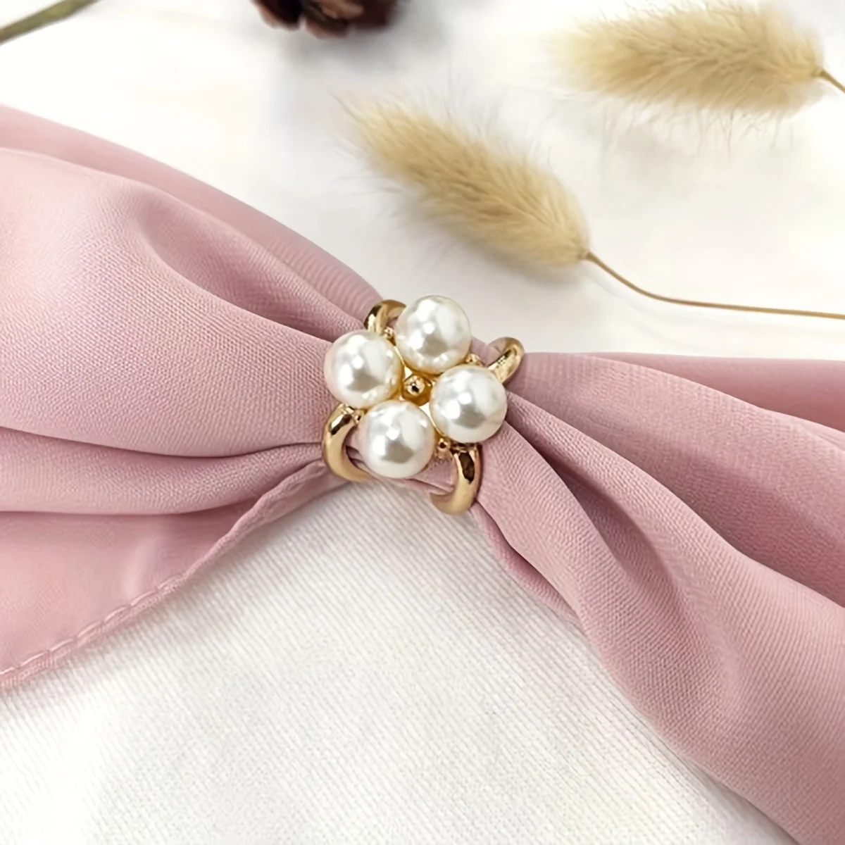 4-Pack Elegant Gold Faux Pearl Scarf Clips Set - Multifunctional Metal Corner Knots and Ring Buckle Clips, Secure Hold image 3