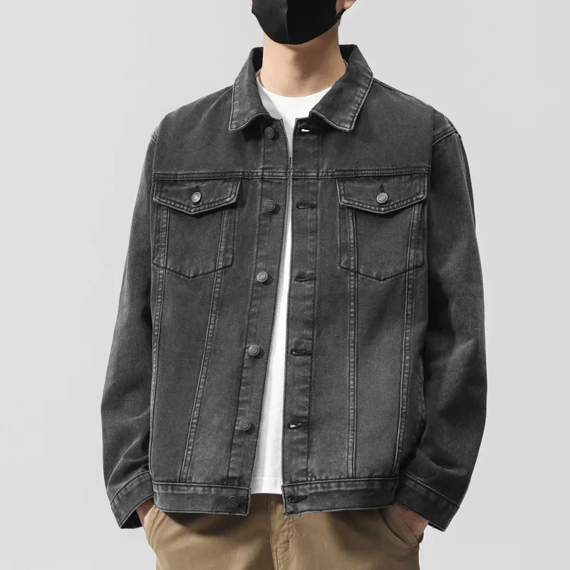 

Men's Denim Jacket Casual Vintage Collar Trendy Workwear Jacket Versatile Loose Fit Upper Apparel for Autumn Winter