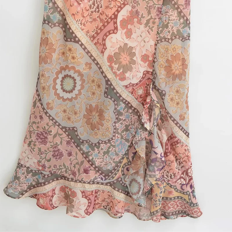 HXAO ロングドレス 2024 夏 レディース セクシー エレガント パーティー 花柄プリントドレス バックレス バタフライ レースアップ ミディ丈 スリップドレス