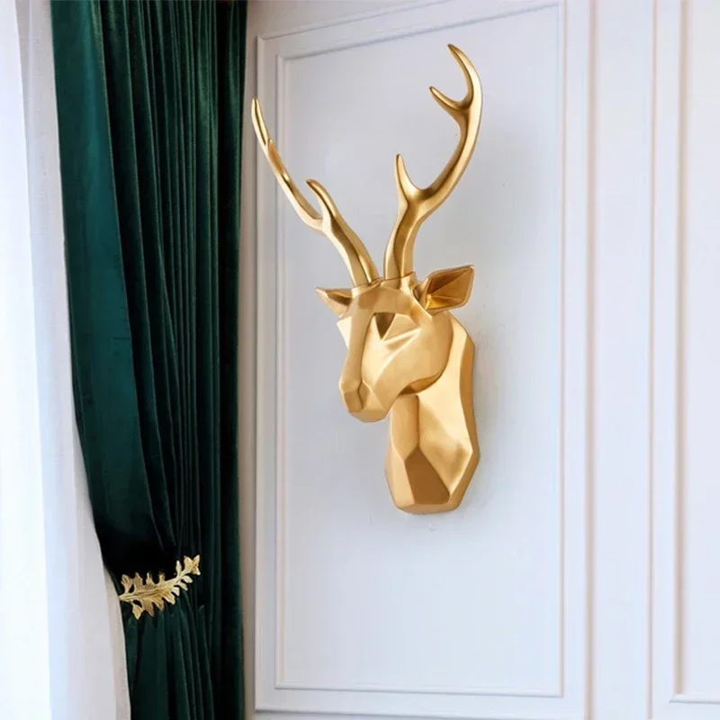 45cm Resin Deer Head Wall Decor Sculpture Animal Statue Figurines Wall Hanging Creative Elk Antlers Office Decoration Wall Decor