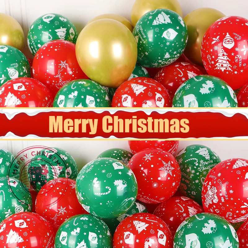 

2022 Merry Christmas Decoration Balloon Red Green Pattern Printed Balloons Snowflake Letter New Year Room Decor Ballon Supplies
