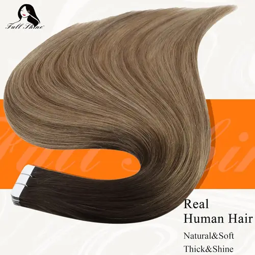 Imagen 2 del producto Extensiones de cabello con cinta brillante para mujer, cabello humano 100% Remy, cabello humano Natural, trama de piel sin costuras, pegamento de Color sin costuras