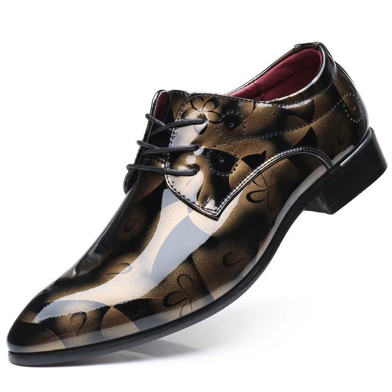 Pointed Toe Men's Shoes Wedding Party Business Casual Crystal Leather Shoes Plus Size 38-48 Lace Up Men Shoe PU Office Work Shoe