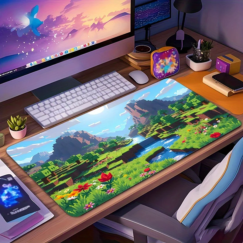 

1pc Pixel Art Gaming Mouse Pad - Non-Slip Rubber Base, Vibrant Game Scene Design with Lush Greenery & Blue Sky, Durable Desk Mat