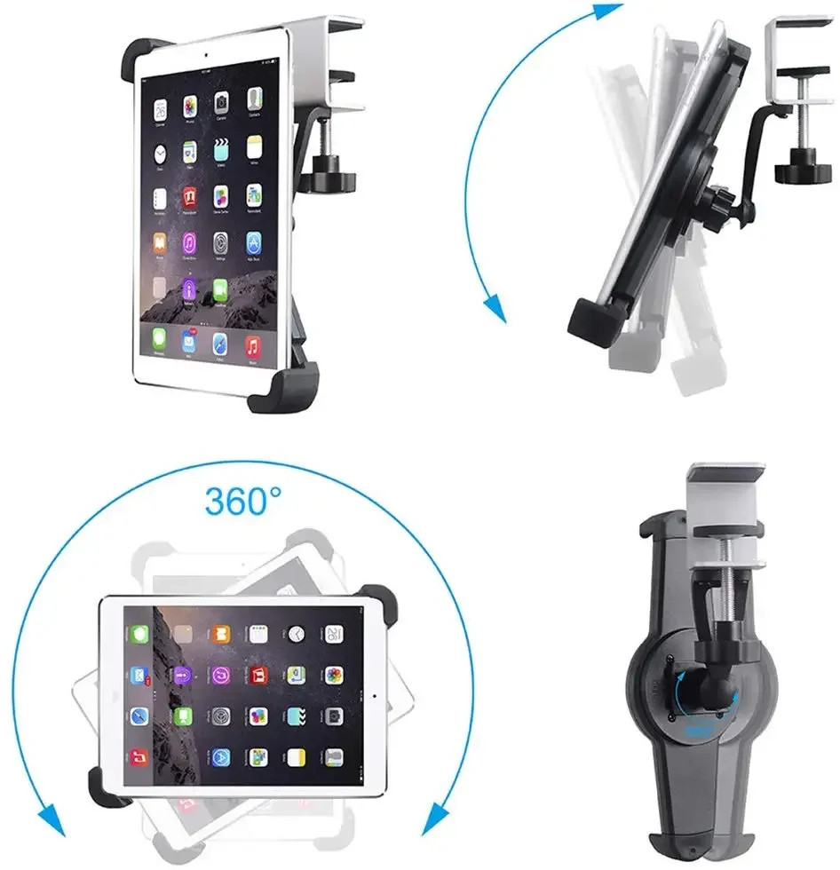 Kitchen Tablet Mount Aluminum Clamp 360° Rotation for 7-14.5 inches Clamp Tablets Phone Holder for iPad Xiaomi Samsung Huawei
