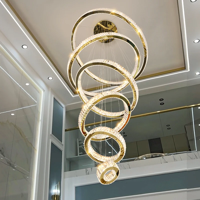 2024 Factory Price Creative One Luxury Model Lamp Indoor Villa Staircase Long Chandeliers Pendant Crystal Chandelier Lighting