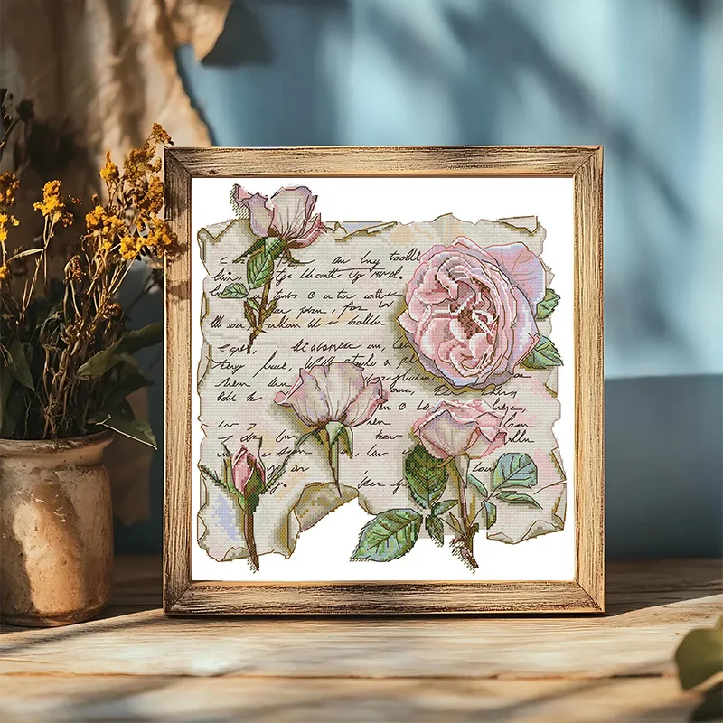 

Soulgift New Pre-Printed Cross Stitch Kit, Stamped 9CT/11CT/14CT/16CT DMC Threads, Embroidery kit - Love letter from a rose
