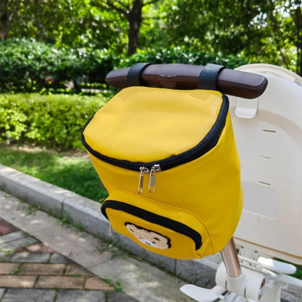 Cute Waterproof Baby Stroller Hanging Bag PU Leather Cartoon Bear Stroller Organizer Bags Large Capacity Mommy Storage Bag