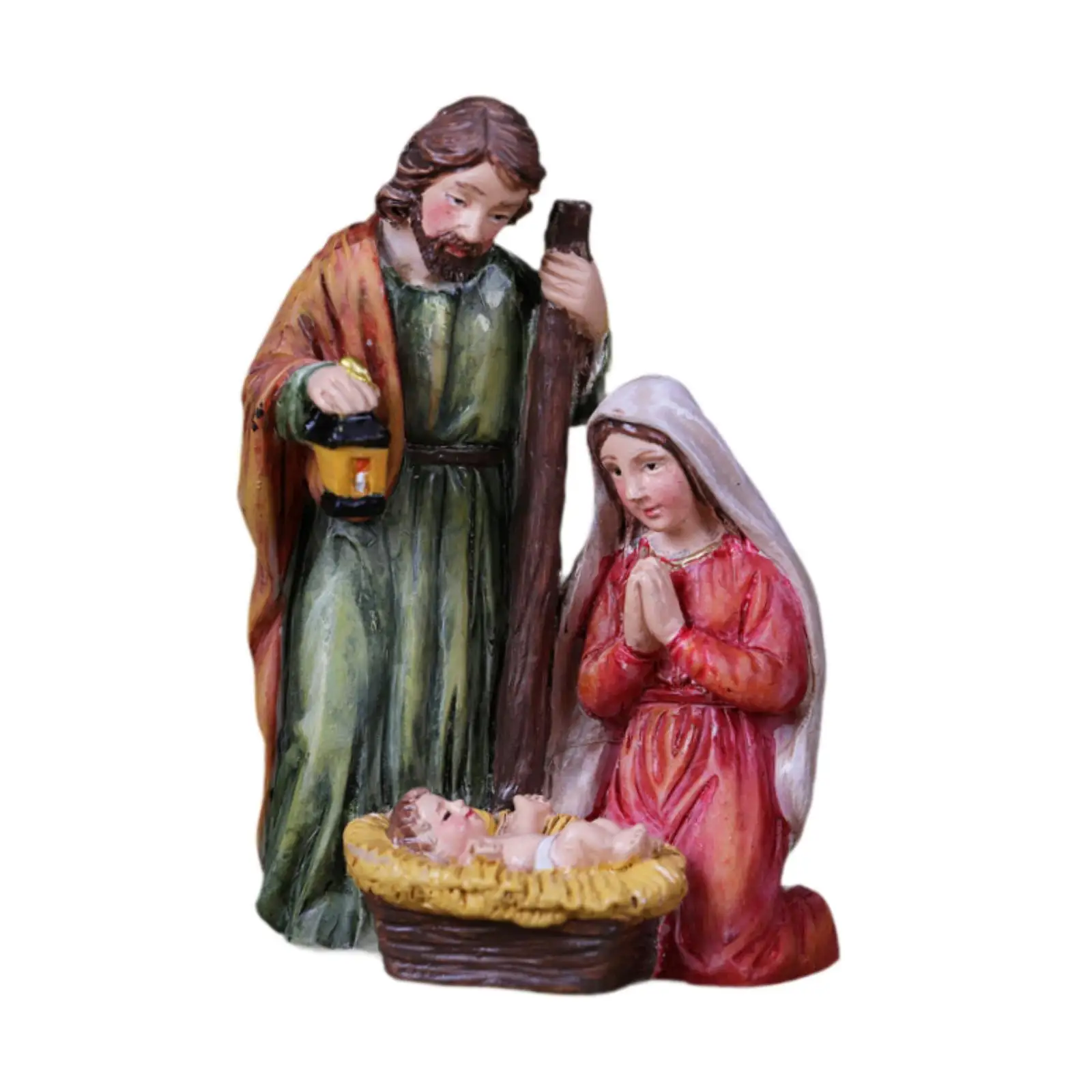 Escena de nacimiento de Jesús, figura de la Sagrada Familia, accesorios en miniatura, obra de arte, artesanía decorativa, juego de escenas de Natividad de Navidad