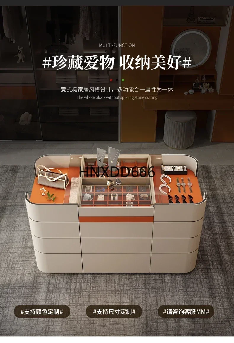 خزانة ملابس فاخرة خفيفة للجزيرة الوسطى خزانة عرض مجوهرات خزانة متعددة الوظائف خزانة تخزين من الجلد الصلب #3
