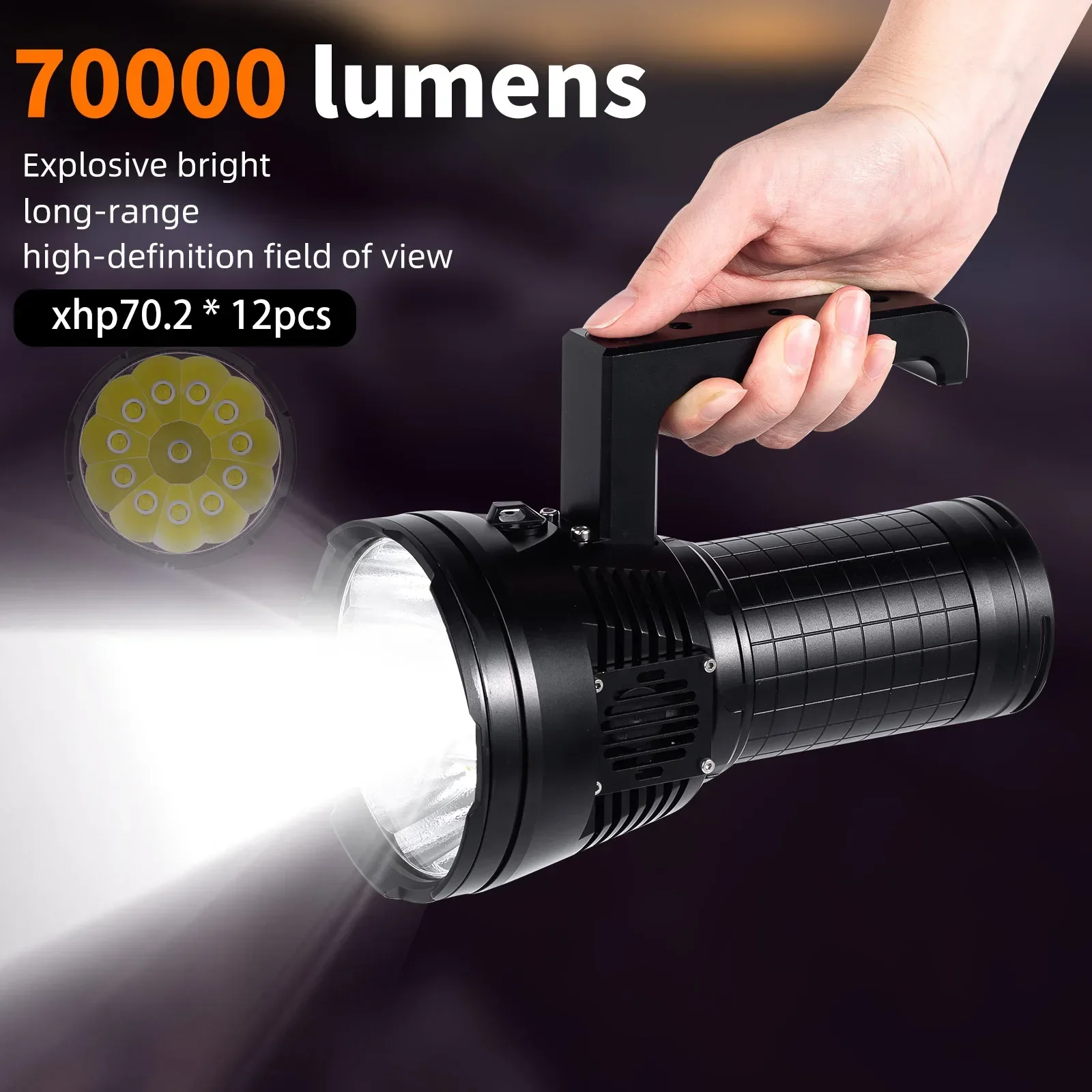 003 2024 Super Powerful Aluminum Alloy LED Flashlight 70000lm USB C Rechargeable 21700 Super Throw Handheld Torch