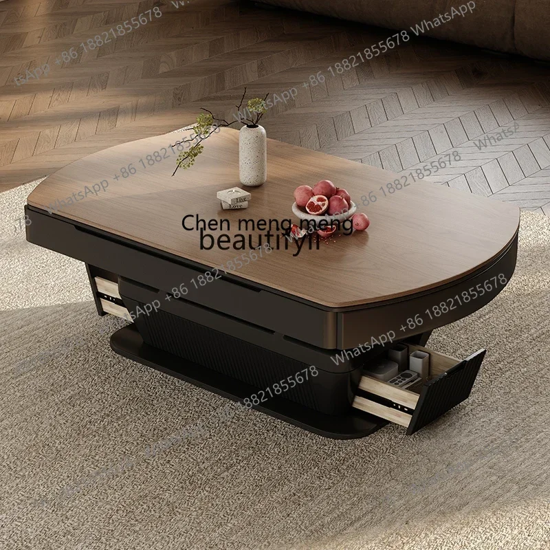 

D178 yh Lifting and folding solid wood coffee table round dining table two-purpose home small apartment living room medieval sty