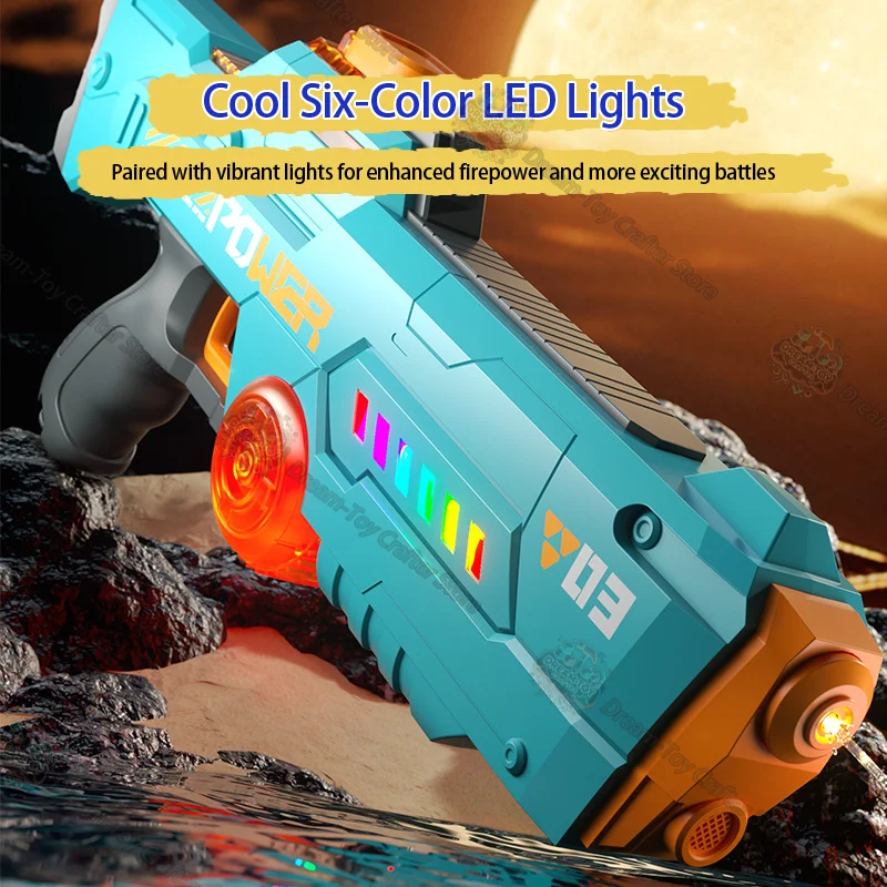 ปืนฉีดน้ําไฟฟ้าของเล่นสําหรับเด็กดูดอัตโนมัติความจุขนาดใหญ่ Blaster พร้อมแสงกลางแจ้ง Splash Soaker ยิงเวลาเล่นสนุก