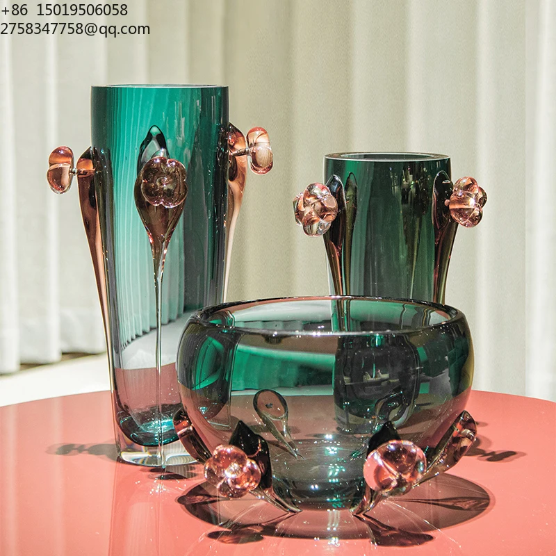 Modern Home Decorative Objects Handmade Glass Flower Vase Centerpiece for Living Room