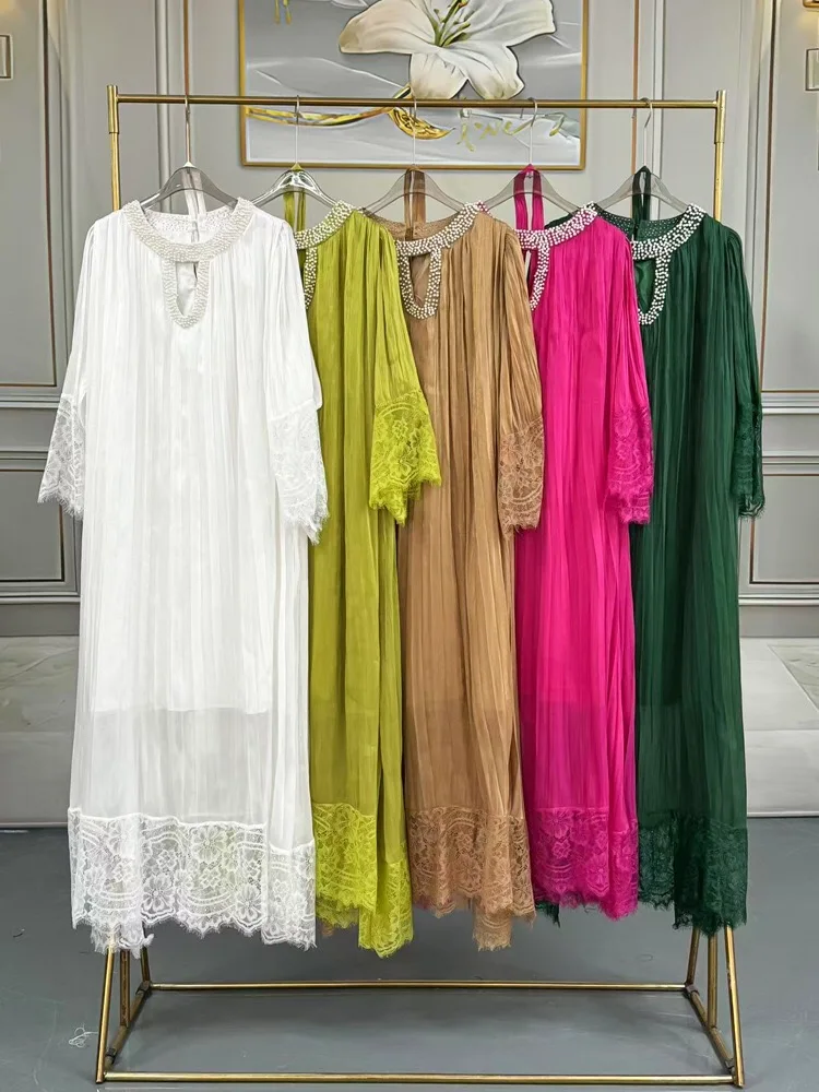 

Miyake pleated dress with high-end pleated lace long skirt European and American style luxury celebrity dress for women in sprin