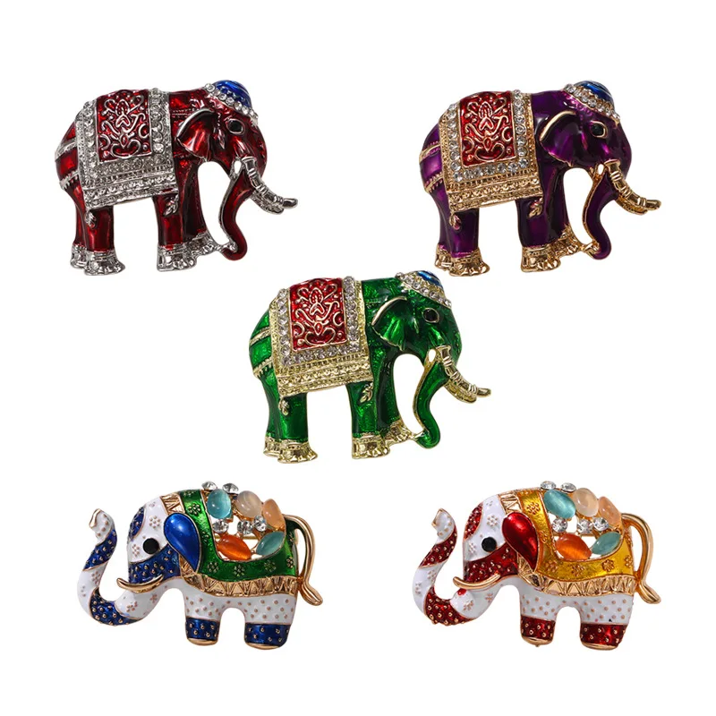 Vintage elephant brooch High-grade ethnic style auspicious animal corsage pin Men women clothing accessories jewelry gifts