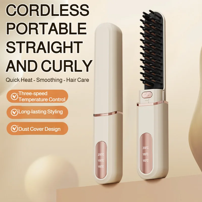 

Wireless Hair Straightening Brush Portable Rechargeable Dry Wet Dual Use Cordless Hair Styler Salon Home Travel Use