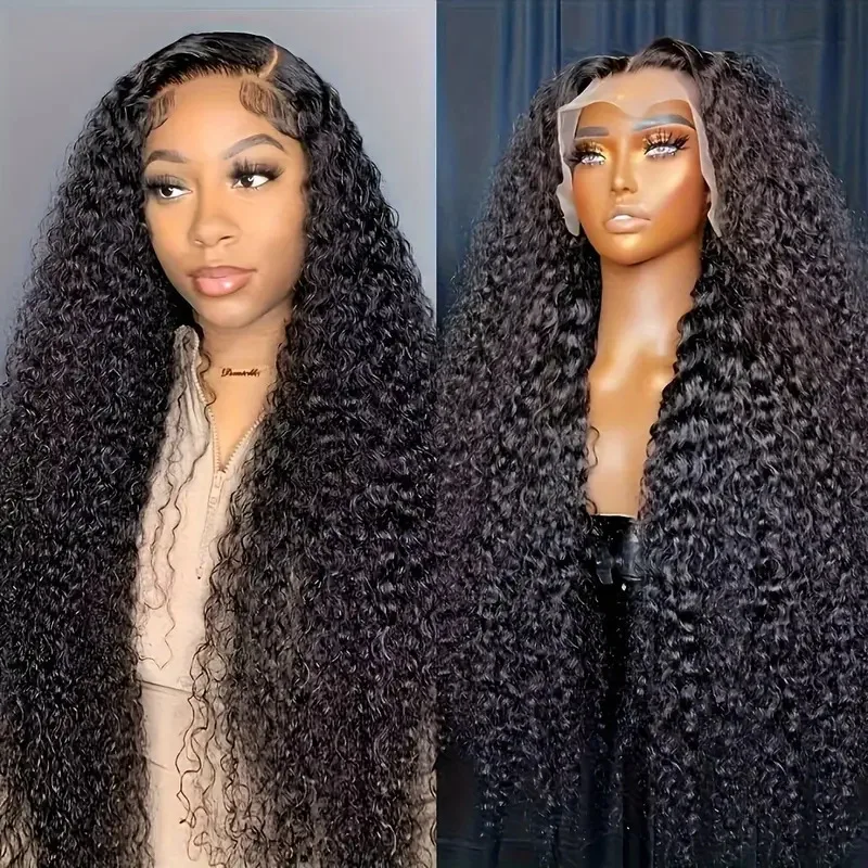 Perruque Lace Front Wig frisée brésilienne naturelle, cheveux humains, Deep Water Wave, 13x6 HD, pre-plucked, densité 180%, pour femmes africaines