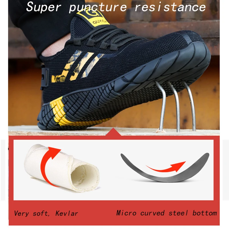 hot selling Steel head woven comfortable Lightweight Work protective shoes Anti impact puncture Cross-border