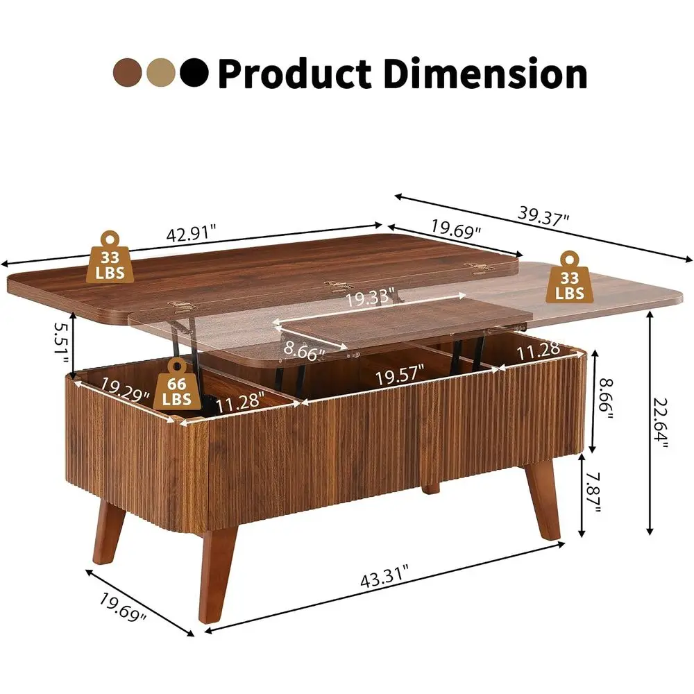 3 in 1 Lit Top Coee Table, luted Convertible Coee Tables Converts to Dining Tables, ern Oval Wooden Center Table with Storage or