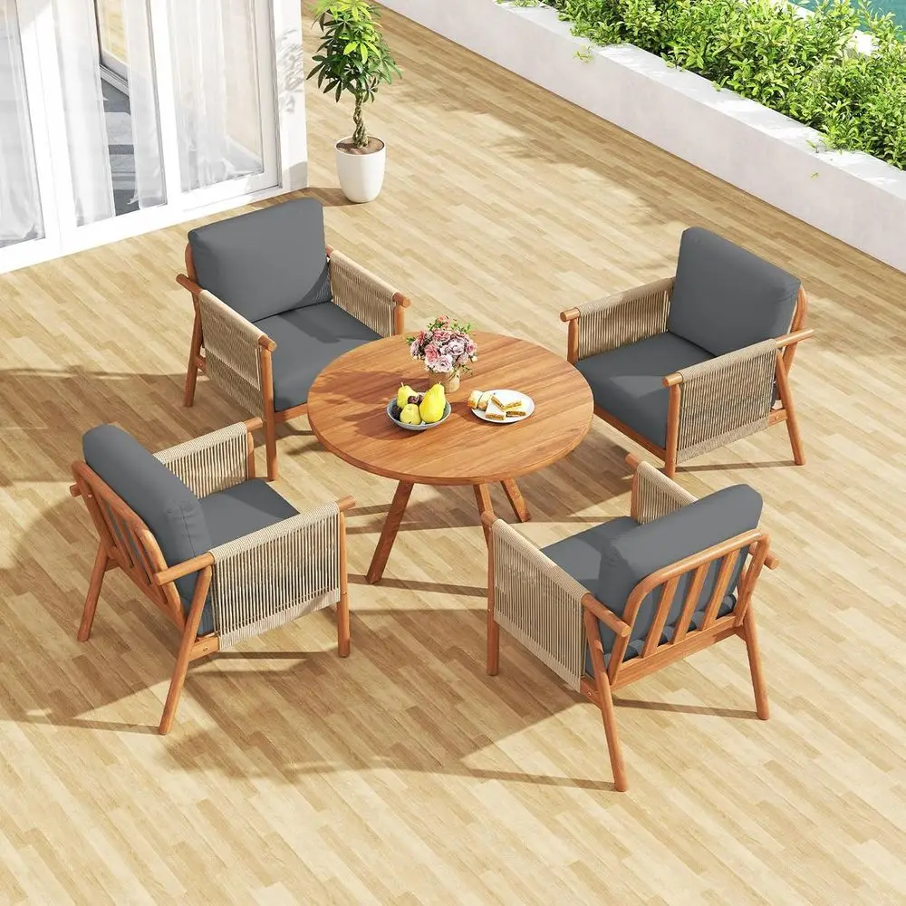 2-Piece Patio Club Chair Set with Woven Rope Armrests and Seat Cushions, Suitable for Indoor and Outdoor Use, Perfect for Living view 5