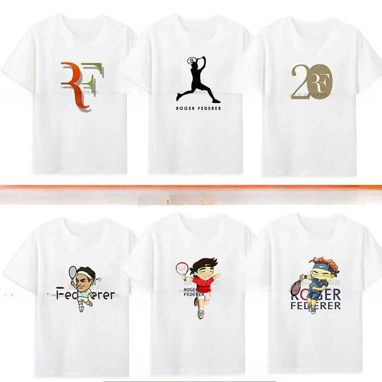 

European Open Federer Tennis T-shirt Couple Style, Pure Cotton Round Neck, High-end Summer New Men's and Women's Styles