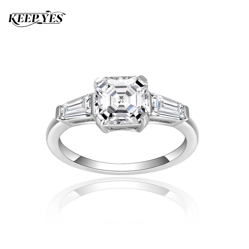 

KEEP YES 6.5*6.5mm 1.5ct Pagoda Cut Moissanite Engagement Rings for Women 925 Sterling Silver Diamond Wedding Band with GRA