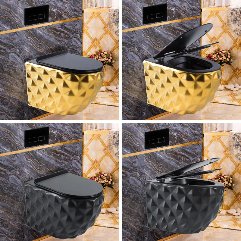 

Matte Black Gold Wall-Mounted Toilet Household Small Apartment Concealed Hanging Wall Invisible Water Tank Toilet