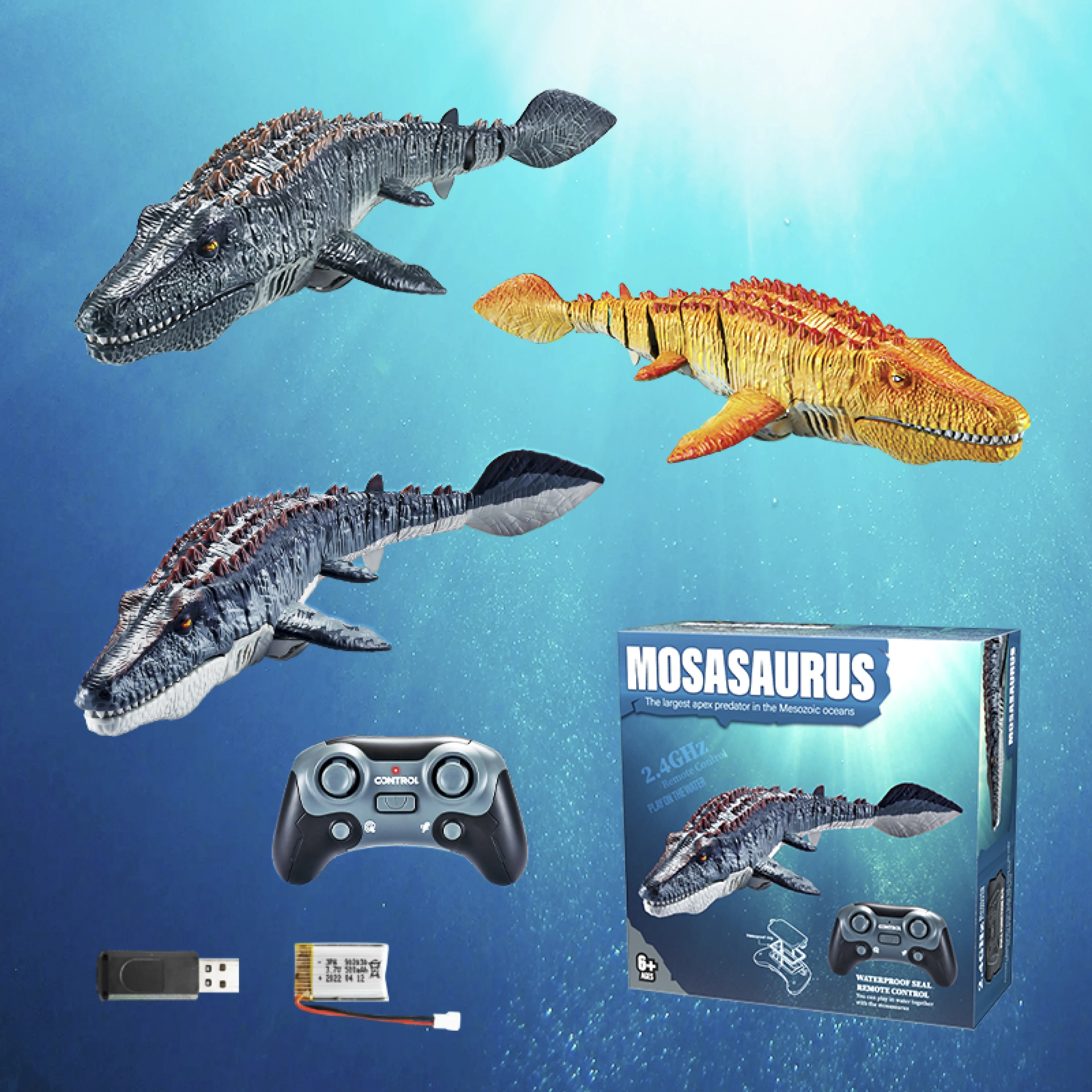 2.4GHz Rc Hippo Toys Remote Control Boat Waterproof Spray Dinosaur Boat RC Mosasaurus Dinosaur Pool Water Boys Birthday Gift